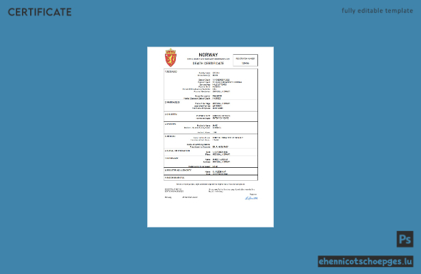 Norwegisches Personenstandsregister: Sterbeurkunde (Word- und PDF-Beispiel)
